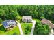 Expansive aerial view showcasing the home's lush green surroundings and long driveway, perfect for privacy at 110 St Sophia Ct, Mooresville, NC 28117