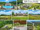 A collage highlighting the community amenities, including a pool, clubhouse, playgrounds, and lake access at 110 St Sophia Ct, Mooresville, NC 28117