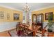 Formal dining room featuring chair rail, artwork and wood floors at 4740 Myers Ln, Harrisburg, NC 28075