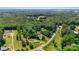 Aerial view showcasing the property's boundary with lush greenery surrounding a home with a deck and shed at 1016 S D Ave, Maiden, NC 28650