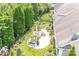 Private backyard oasis with patio seating area, lush landscaping, and mature trees at 12910 Meetinghouse Dr, Cornelius, NC 28031