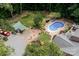 Expansive backyard features a pool, cabana, fire pit, and lush landscaping perfect for outdoor entertaining at 2031 Brook View Ct, Matthews, NC 28104