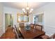 Formal dining room featuring hardwood floors, chandelier, and ample space for entertaining guests at 2031 Brook View Ct, Matthews, NC 28104