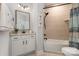 Clean bathroom featuring modern fixtures, a shower-tub combo, and a stylish vanity with great lighting at 2245 Lincolnshire Ln, Waxhaw, NC 28173