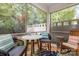 Cozy screened porch with comfortable seating, an outdoor table, and views of the landscaped backyard at 2245 Lincolnshire Ln, Waxhaw, NC 28173