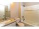 Clean bathroom with granite vanity, tub-shower combo, and modern fixtures at 515 Kings Mountain St, Clover, SC 29710