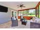 Relaxing screened porch features ceiling fan and comfortable seating at 1011 Bydeford Ct, Matthews, NC 28105