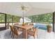 Screened porch with dining table and view of pool at 115 Turner St, Lincolnton, NC 28092