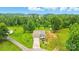 Expansive aerial view showcasing the home's setting amidst lush greenery and mature trees at 124 Vintage Woods Ct, Shelby, NC 28150