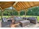 Outdoor patio with modern furniture set amongst a green lawn and trees at 2018 Whiskery Ct, York, SC 29745