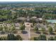 Aerial view of the community clubhouse, pool and parking area surrounded by lush trees and residences at 26444 Sandpiper Ct, Fort Mill, SC 29707
