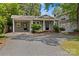 Charming gray home features convenient covered parking, front shrubbery, and quaint front door at 2813 Hilliard Dr, Charlotte, NC 28205