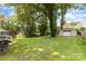 Expansive backyard featuring lush greenery, mature trees, and detached garage at 2819 Georgia Ave, Charlotte, NC 28205