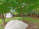 Lush backyard featuring mature trees, a storage shed, and a concrete patio area for outdoor enjoyment at 3339 Benard Ave, Charlotte, NC 28206