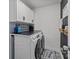 Efficient laundry room with front load washer and dryer, dark counter, and white cabinets at 5668 Stanfield Ridge Dr, Stanfield, NC 28163