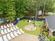 Overhead shot of a charming dog park with play structures and seating at 626 Trail Ridge Rd, Matthews, NC 28105