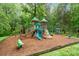 Well-equipped community playground with slides, swings, and climbing structures surrounded by lush trees at 626 Trail Ridge Rd, Matthews, NC 28105