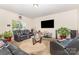 Comfortable living room featuring modern sofas, a TV, and plants creating a cozy atmosphere at 8005 Stevie Oaks Ln, Charlotte, NC 28215