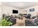 Spacious living room with leather sofas, a center table, and a large television for entertainment at 8005 Stevie Oaks Ln, Charlotte, NC 28215
