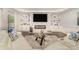 Bright living room featuring custom built in cabinets and a linear fireplace with modern furniture at 8418 Knollwood Cir, Charlotte, NC 28213