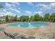 Large community pool surrounded by chairs and umbrellas at 9210 Ginhouse Ln, Charlotte, NC 28277