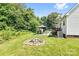 Wide backyard view featuring a covered patio with gazebo, and a circular brick fire pit at 118 Grain Dr, Stony Point, NC 28678