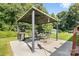 Outdoor dining area with a gazebo, grill, and patio furniture on concrete surface at 118 Grain Dr, Stony Point, NC 28678