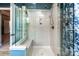 Modern bathroom featuring a frameless glass shower with bench and designer shower curtain at 159 Holly Ridge Dr, Mooresville, NC 28115