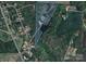 Aerial view of the property outlines lot lines and proximity to nearby roads and a pond at 168 Pleasant Creek Dr, Cleveland, NC 27013