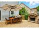 Outdoor dining area with brick fireplace and grill, ideal for entertaining guests at 1970 Topaz Plz, Davidson, NC 28036