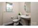 Stylish powder room with pedestal sink and modern fixtures at 203 Rustling Waters Dr, Mooresville, NC 28117