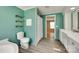 Spacious bathroom featuring bathtub, toilet, and a shower with a neutral shower curtain at 284 Cedar Grove Rd, Clover, SC 29710