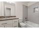 This is a bathroom with a bath tub, shower, toilet, sink and vanity with drawers at 3429 Lazy Day Ln, Charlotte, NC 28269