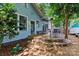 A charming outdoor patio features ample seating, a heater, and a gravel area perfect for relaxation and entertainment at 506 Clement Ave, Charlotte, NC 28204