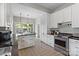 Bright kitchen features white cabinetry, stainless steel appliances, and an island with a dark countertop at 506 Clement Ave, Charlotte, NC 28204