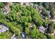Expansive aerial view of a property with abundant trees, lawn, lake access and private boat dock at 669 Kenway Loop, Mooresville, NC 28117