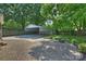 Spacious backyard with a detached carport and brick patio, perfect for parking and entertaining at 6938 Wrentree Dr, Charlotte, NC 28210