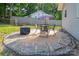 Backyard with pea gravel, stone border, patio furniture and a fire pit at 100 S Rudisill Ave, Cherryville, NC 28021