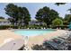 Outdoor pool featuring lounge chairs, table, and lush landscaping at 12328 Jessica Pl, Charlotte, NC 28269