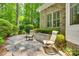 Charming backyard patio with flagstone and comfortable seating nestled among lush greenery at 16527 Woolwine Rd, Charlotte, NC 28278