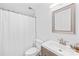 Clean bathroom featuring a shower with white curtain, and modern white sink at 221 Reliance Rd, Kings Mountain, NC 28086