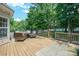 Entertainers back deck with a dining area perfect for hosting guests, string lights, and lush surroundings at 2908 Barnard Castle Ln, Matthews, NC 28104