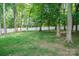Picturesque backyard with mature trees, a well-maintained lawn, and privacy fence at 2908 Barnard Castle Ln, Matthews, NC 28104