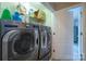 Modern laundry room with front load washer and dryer and organized storage at 2908 Barnard Castle Ln, Matthews, NC 28104