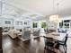 Inviting open-concept living room and dining area with hardwood floors and coffered ceilings at 431 Wonderwood Dr, Charlotte, NC 28211