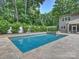 Backyard pool and spa with stone pavers and lush landscaping adjacent to the house at 431 Wonderwood Dr, Charlotte, NC 28211