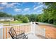 View from the front porch, showing a decorative chair, white railing, and neighborhood street at 5090 Beaver Dam Way, Bessemer City, NC 28016