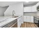 Close up view of a modern kitchen with granite countertops, stainless steel appliances, and white shaker cabinets at 7214 Fox Point Dr, Charlotte, NC 28269
