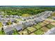 Community aerial view of homes with well-manicured lawns, landscaping, and fenced backyards at 7263 Waterwheel Sw St, Concord, NC 28025
