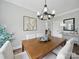 Elegant dining room featuring a wood table, chandelier, artwork and decorative mirror at 8304 Prescott Glen Pkwy, Waxhaw, NC 28173